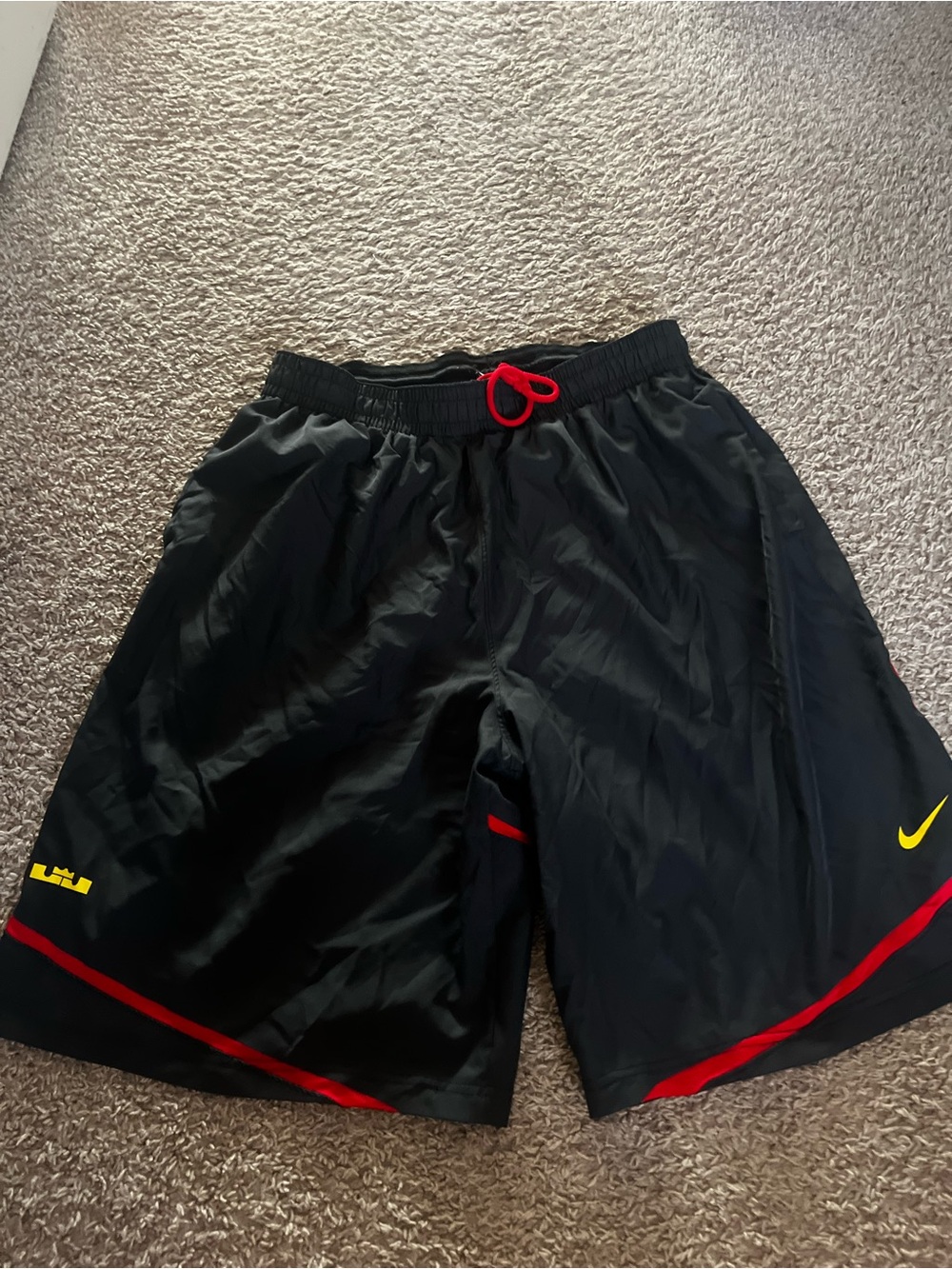 Nike Lebron Men’s Black Athletic Shorts with Red Trim